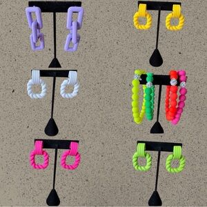 Colorful Neon colored Beaded bracelets and Braided Earrings . Pre-owned EUC